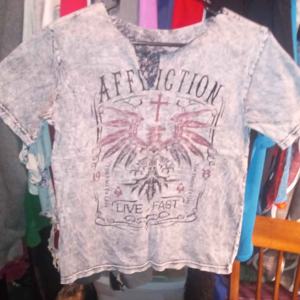 Affliction Acid Wash Truth and Glory Live Fast Tee Mens Size Large